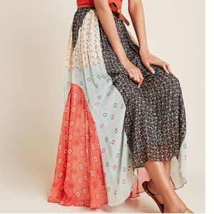 Margot Pleated Striped Paisley Geo Maxi Skirt